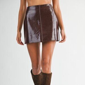 1 LEFT!! FRONT ROW BROWN FAUX LEATHER MINI SKIRT